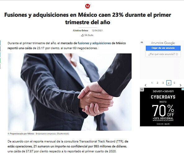 Fusiones y adquisiciones en Mxico caen 23% durante el primer trimestre del ao